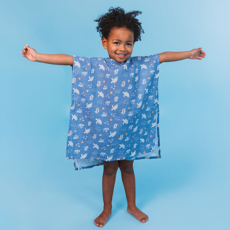 Coral Bliss | Poncho da spiaggia idrofilo blu 52 x 52 cm-1