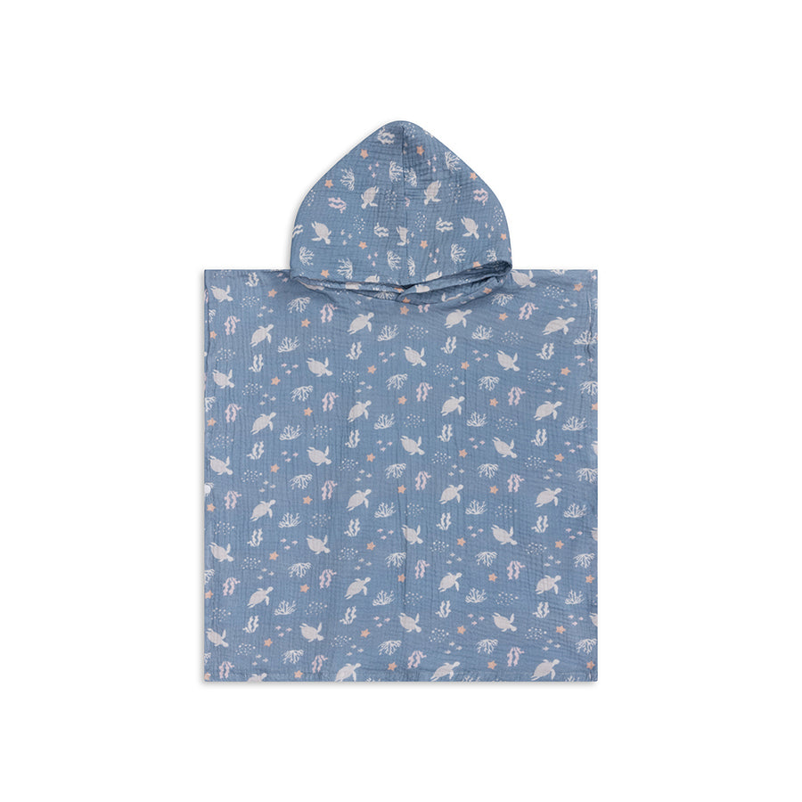Coral Bliss | Poncho da spiaggia idrofilo blu 52 x 52 cm-1