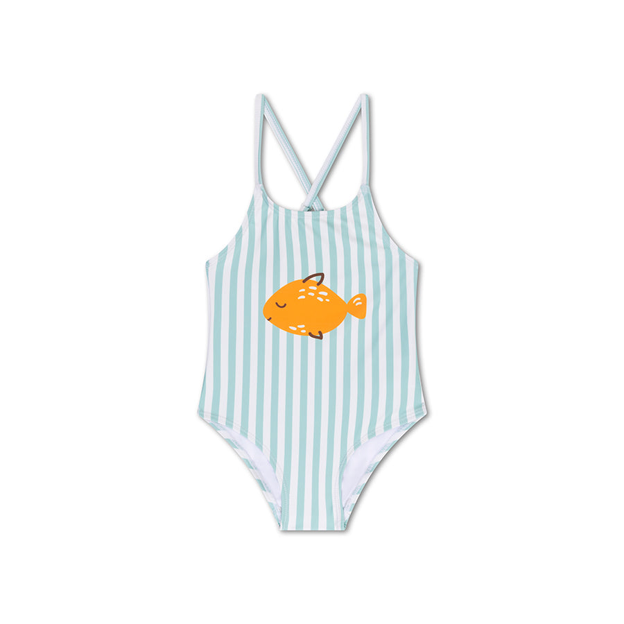 Crosslines | Costume Intero UV Bambina a Righe Verde/Bianco